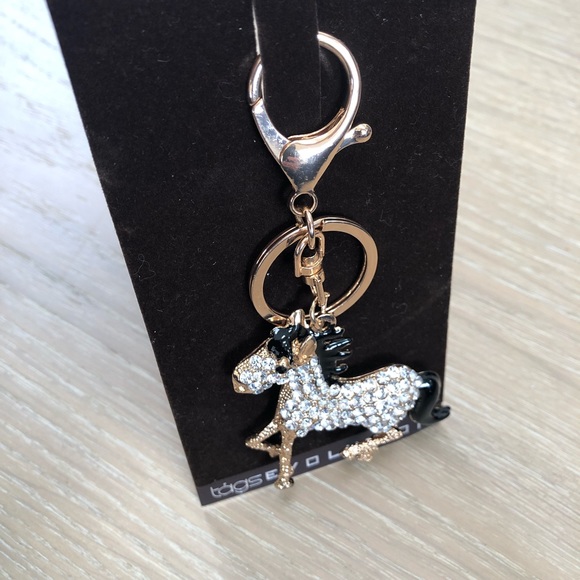 ⭐️TAGS EVOLUTION⭐️Rhinestone Swarovsky Crystals Gold Pony Horse Keychain Charm - Picture 9 of 10